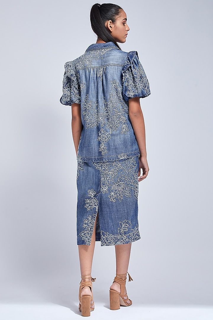 Indigo Blue Hand Embroidered Top by VIAM at Pernia's Pop Up Shop