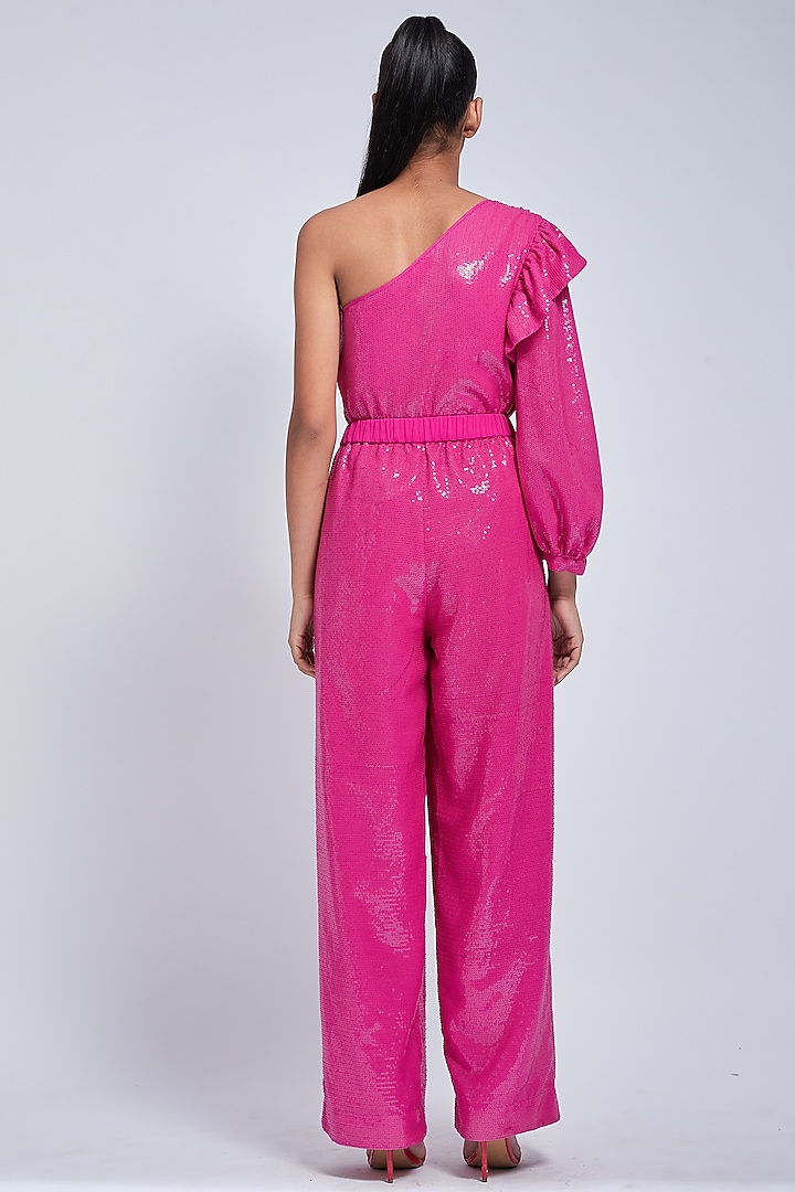 Hot Pink Sequins One Shoulder Top by VIAM at Pernia's Pop Up Shop