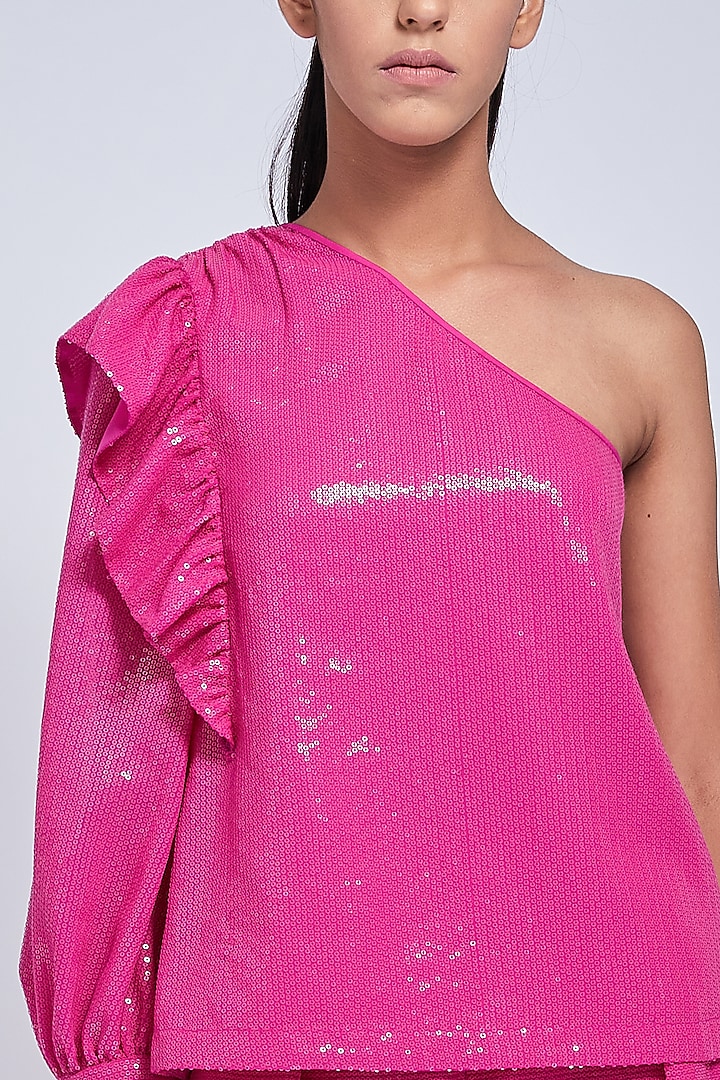 Hot Pink Sequins One Shoulder Top by VIAM at Pernia's Pop Up Shop