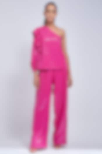 Hot Pink Sequins Straight Pants by VIAM