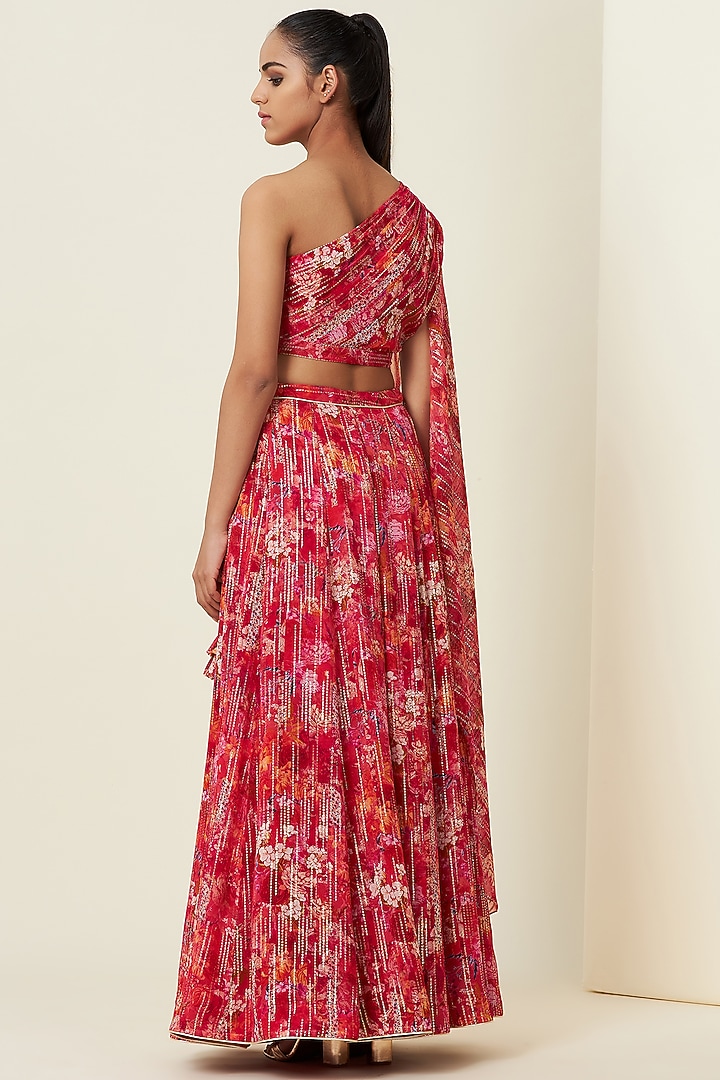 Red Metallic Silk Georgette Lehenga Set by VIAM at Pernia's Pop Up Shop