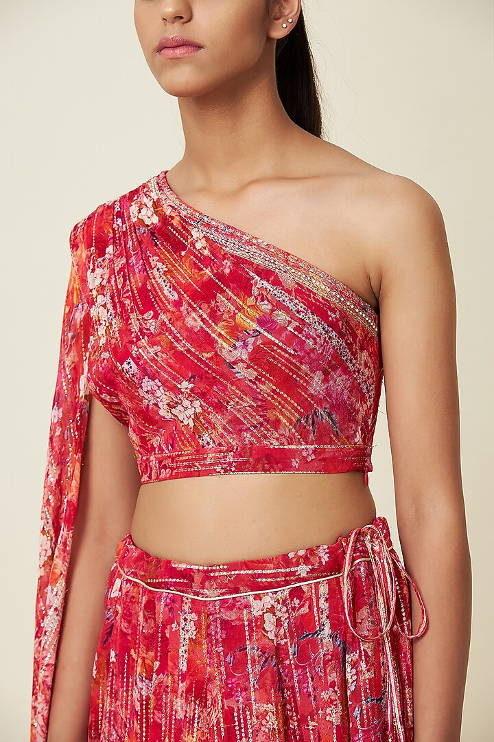 Red Metallic Silk Georgette Lehenga Set by VIAM at Pernia's Pop Up Shop