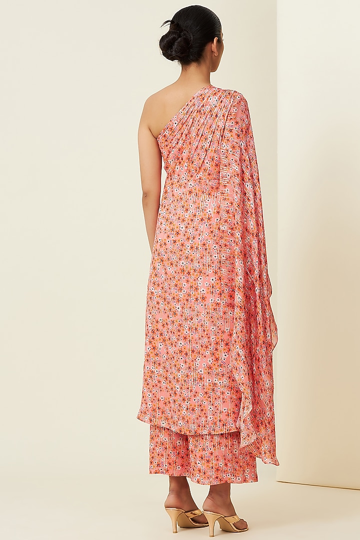 Blush Pink Metallic Silk Georgette Kurta Set by VIAM at Pernia's Pop Up Shop