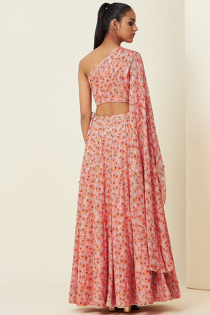 Blush Pink Metallic Silk Georgette Lehenga Set by VIAM at Pernia's Pop Up Shop