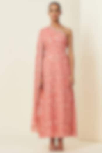 Blush Pink Metallic Silk Georgette Saree Gown by VIAM