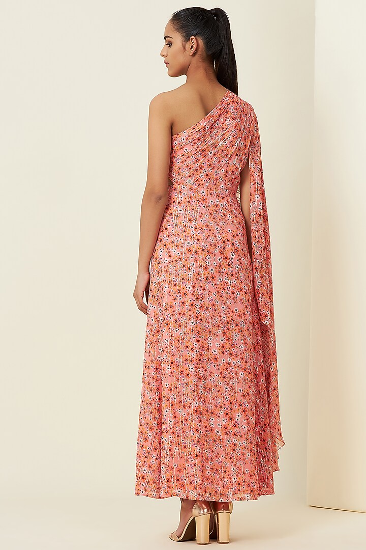 Blush Pink Metallic Silk Georgette Saree Party Wear Gown by VIAM at Pernia's Pop Up Shop