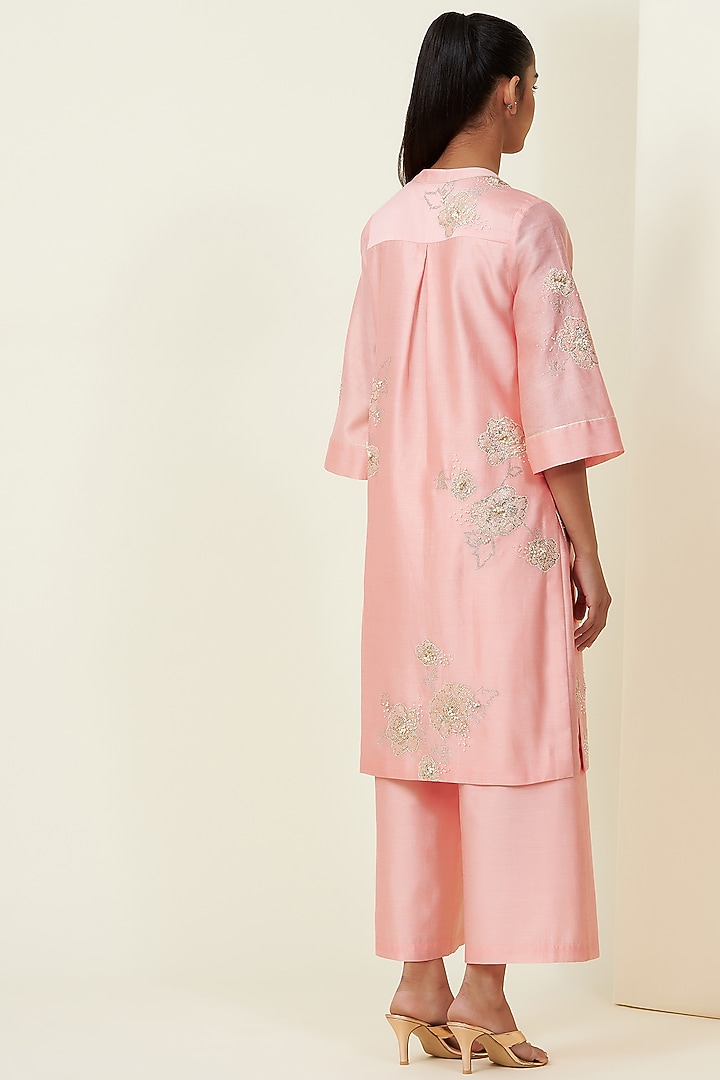 Sunset Pink Hand Embroidered Sherwani Set by VIAM at Pernia's Pop Up Shop