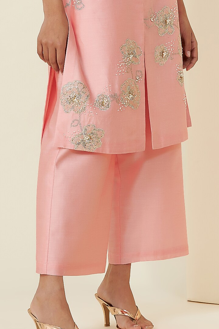 Sunset Pink Hand Embroidered Sherwani Set by VIAM at Pernia's Pop Up Shop
