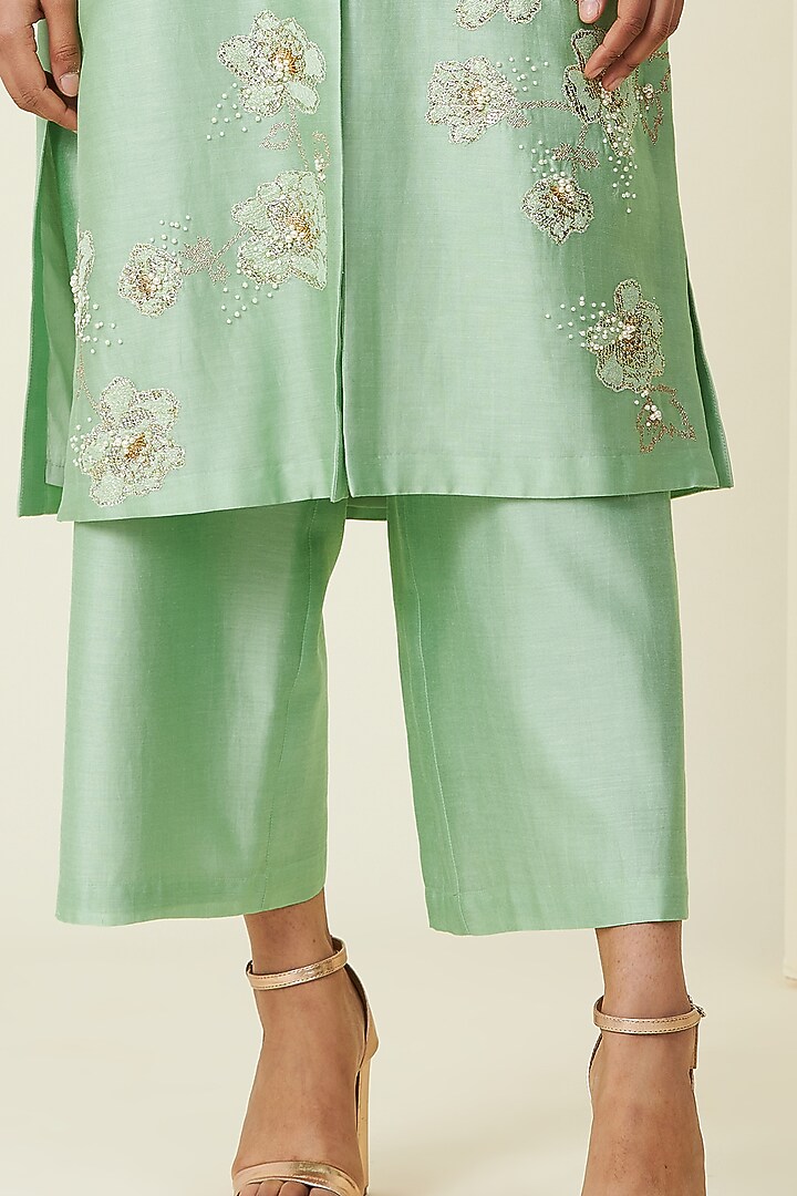 Mint Green Hand Embroidered Sherwani Set by VIAM at Pernia's Pop Up Shop