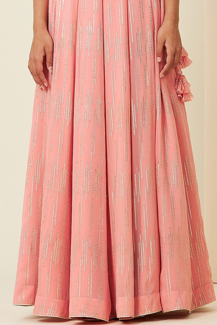 Sunset Pink Chanderi Wedding Lehenga Set With Cape by VIAM at Pernia's Pop Up Shop