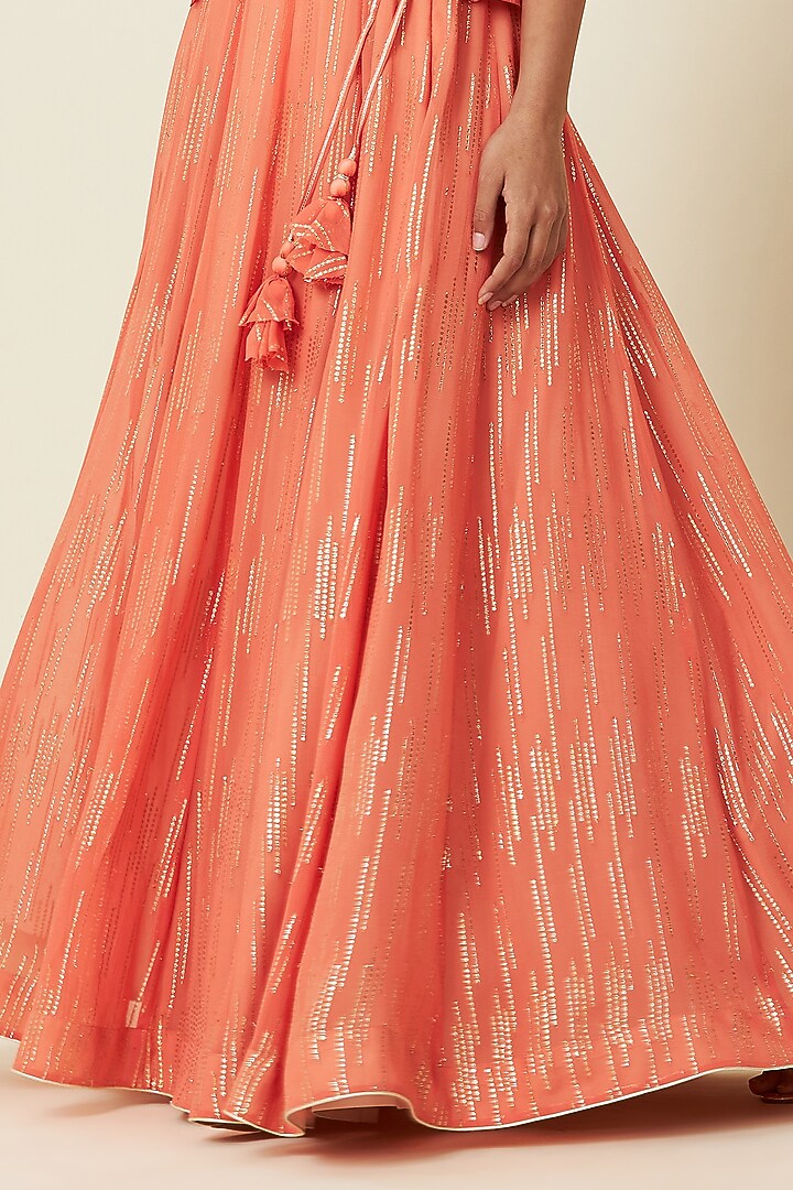 Coral Chanderi Wedding Lehenga Set With Cape by VIAM at Pernia's Pop Up Shop