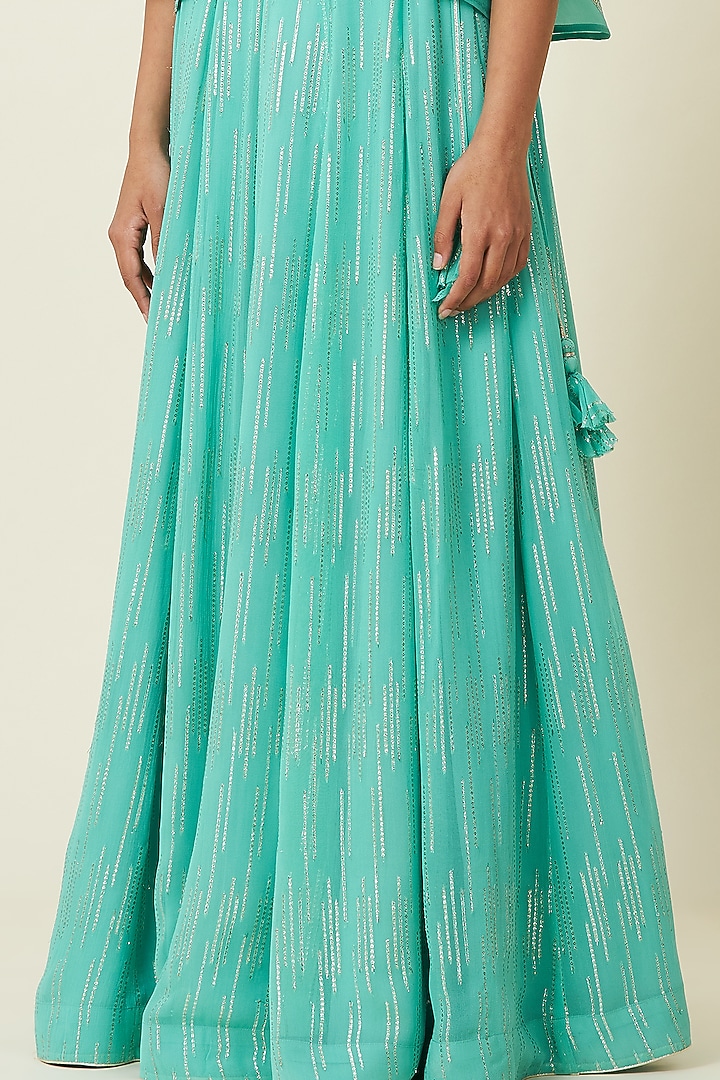 Aqua Chanderi Wedding Lehenga Set With Cape by VIAM at Pernia's Pop Up Shop