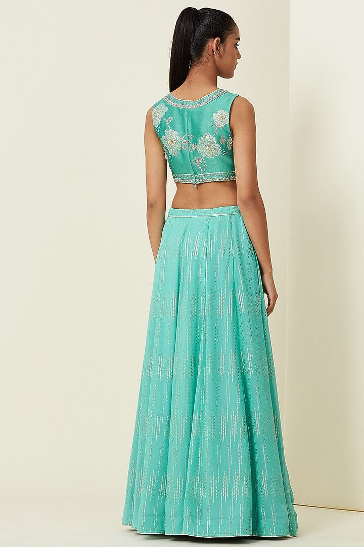 Aqua Chanderi Wedding Lehenga Set With Cape by VIAM at Pernia's Pop Up Shop