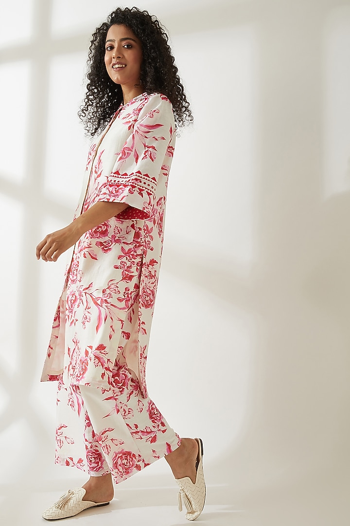Pink Trousers With Floral Print by VIAM at Pernia's Pop Up Shop