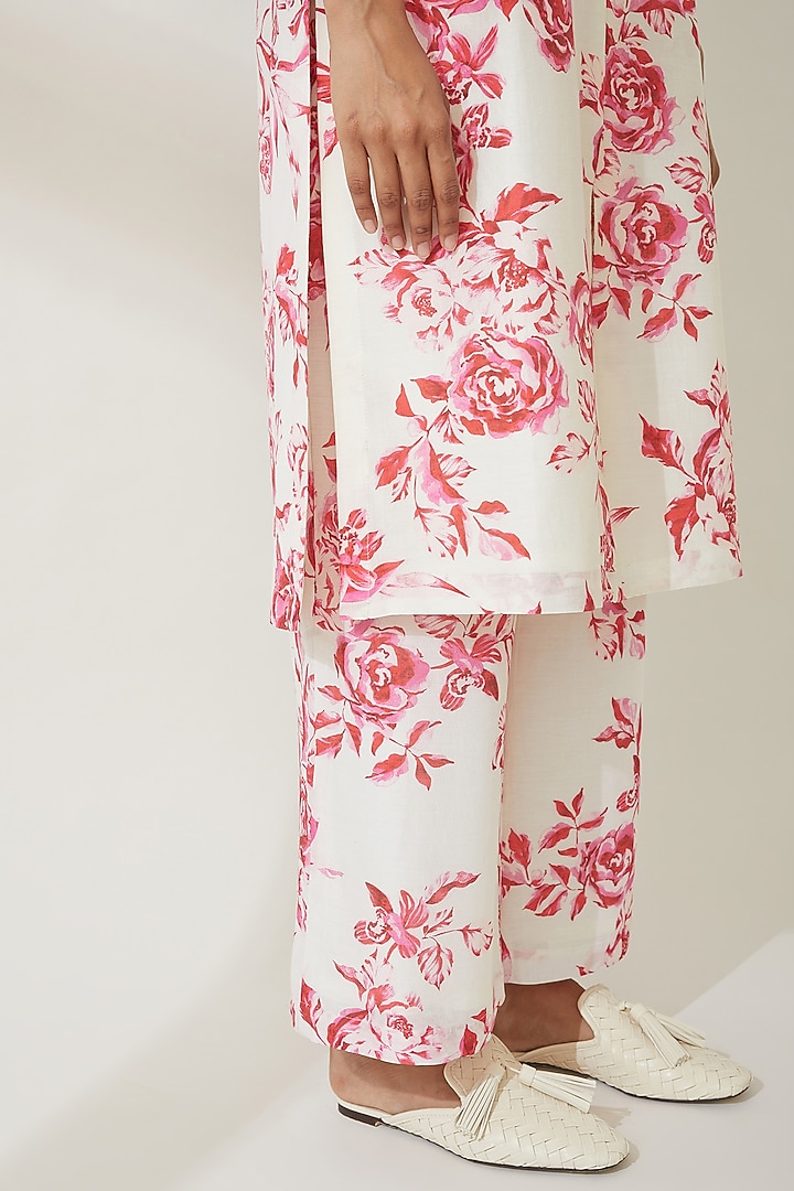 Pink Trousers With Floral Print by VIAM at Pernia's Pop Up Shop