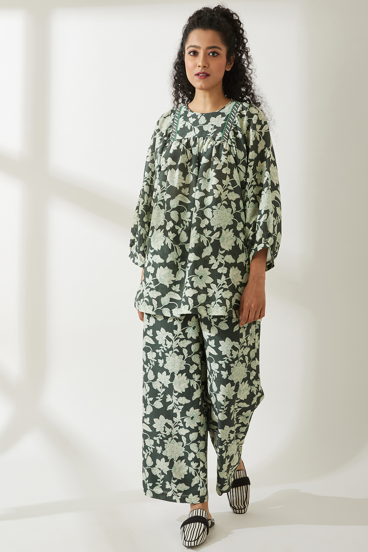 Green Floral Printed Top by VIAM at Pernia's Pop Up Shop