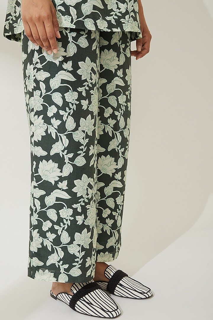Green Floral Printed Trousers by VIAM at Pernia's Pop Up Shop
