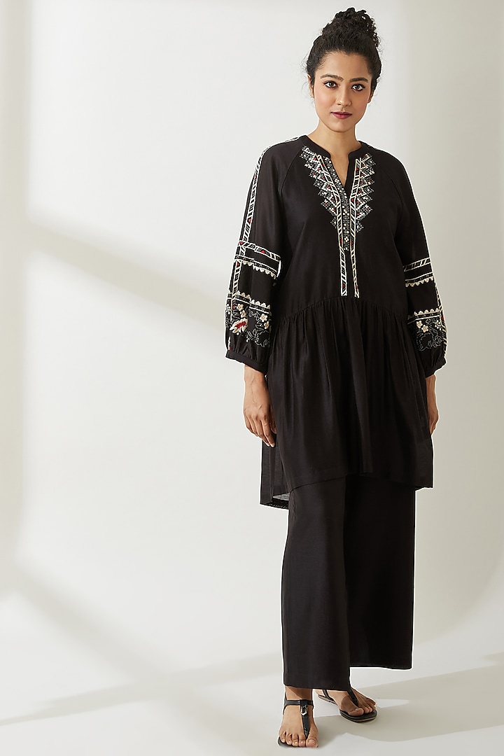 Black Embroidered Top by VIAM