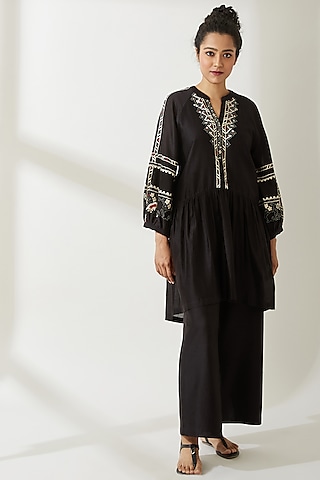 Black Embroidered Top by VIAM