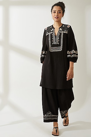 Black Embroidered Tunic by VIAM