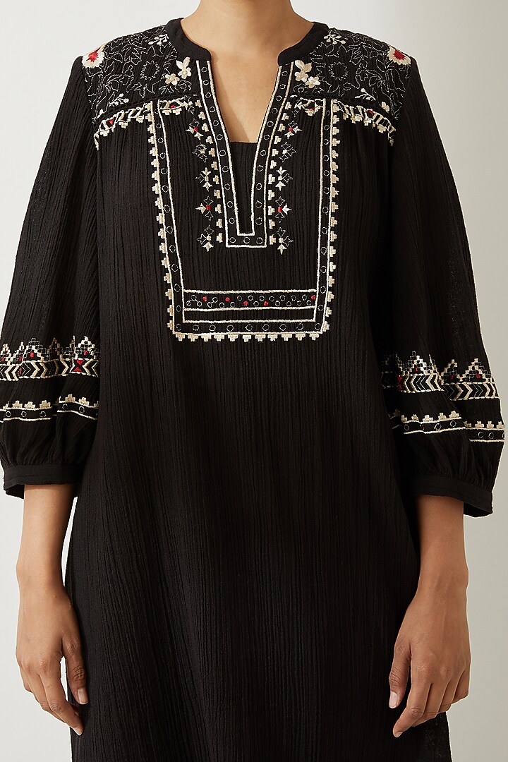 Black Embroidered Tunic by VIAM at Pernia's Pop Up Shop