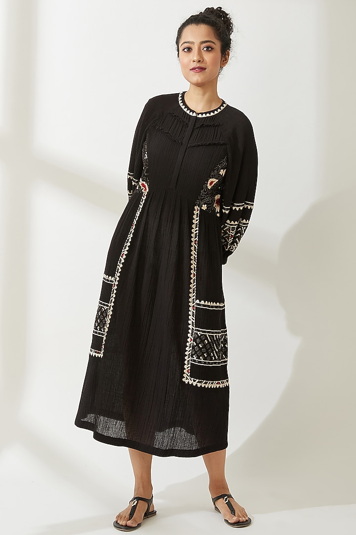 Black Floral Embroidered Dress by VIAM at Pernia's Pop Up Shop