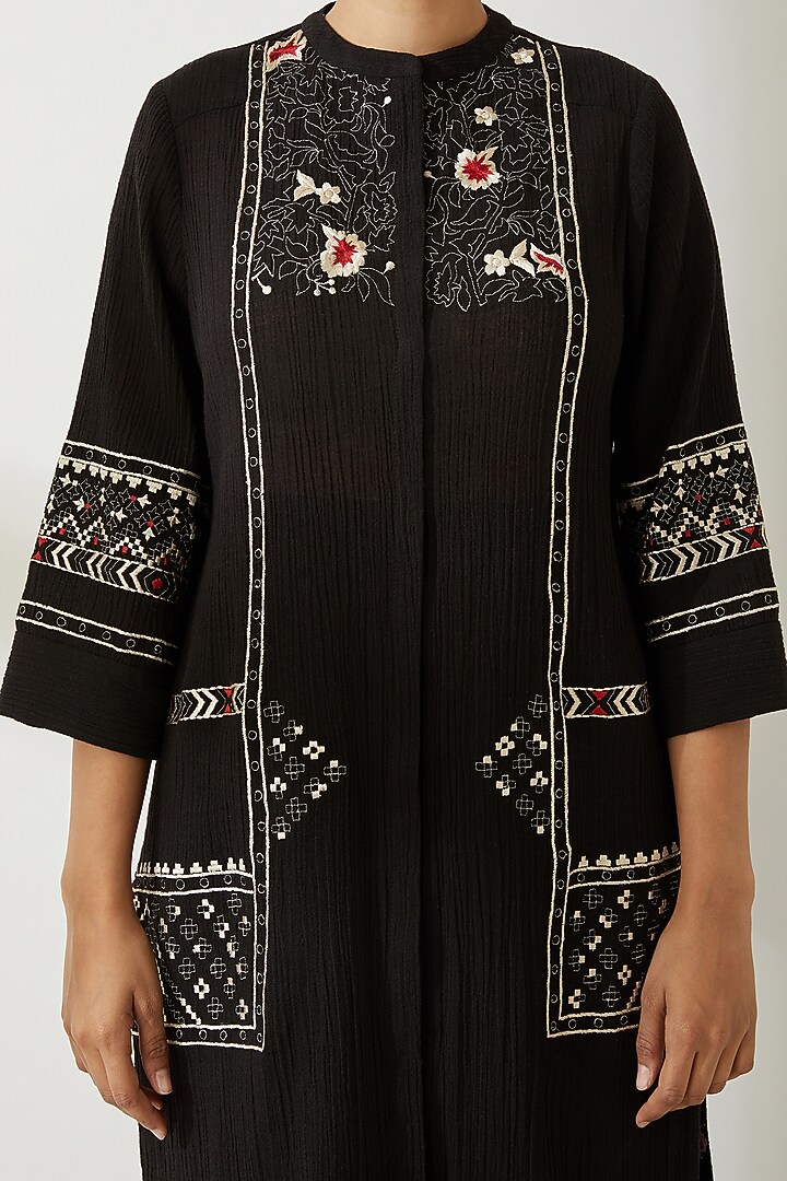 Black Floral Embroidered Sherwani by VIAM at Pernia's Pop Up Shop