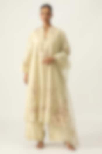 Pistachio Chanderi Hand Embroidered Kurta Set by Viam at Pernia's Pop Up Shop