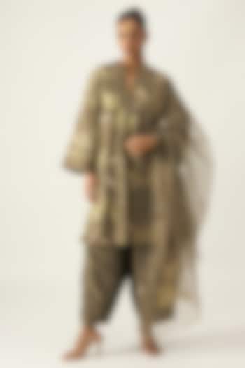 Moss Green Chanderi Hand Embroidered Kurta Set by Viam at Pernia's Pop Up Shop