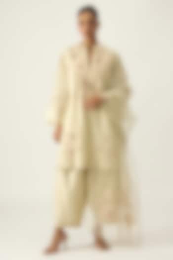 Pistachio Chanderi Hand Embroidered Kurta Set by Viam at Pernia's Pop Up Shop