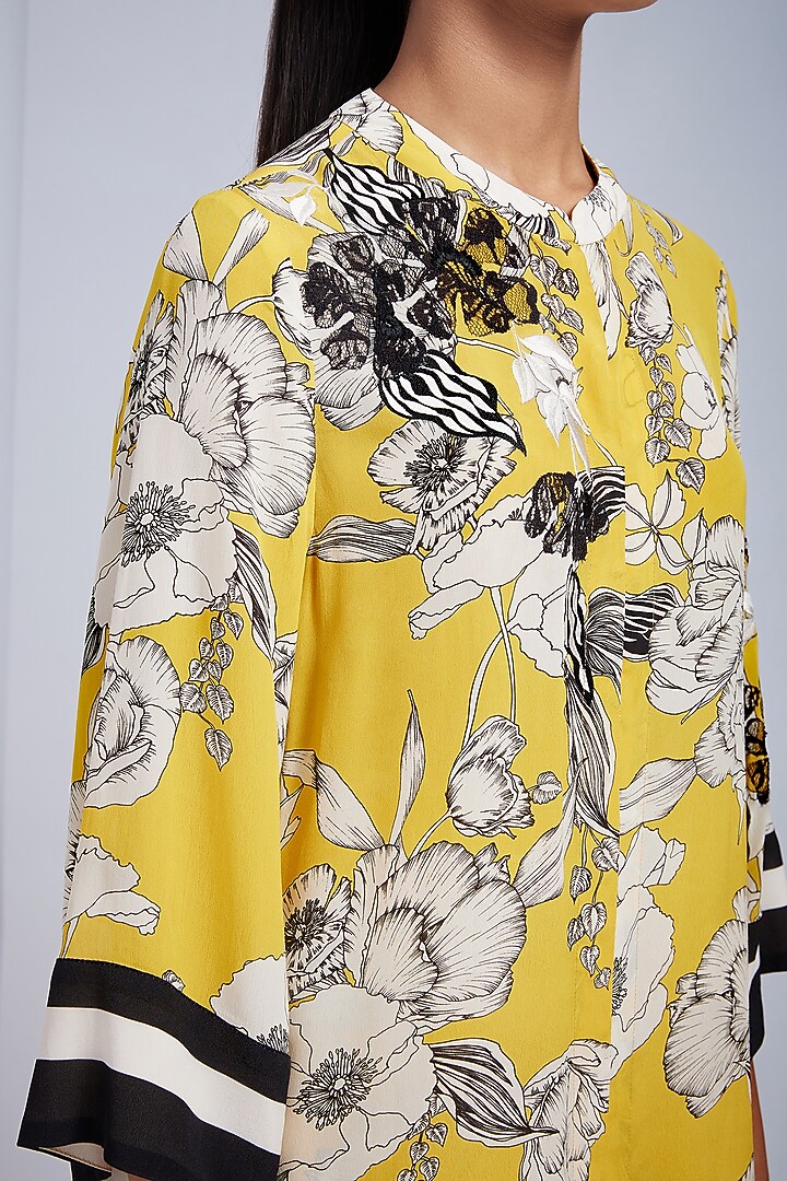 Canary Yellow Floral Printed Sherwani Set by VIAM at Pernia's Pop Up Shop