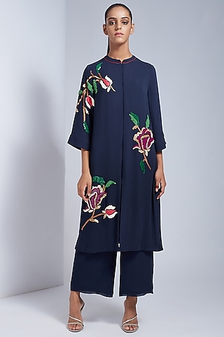 Blue Hand Embroidered Sherwani Set by VIAM