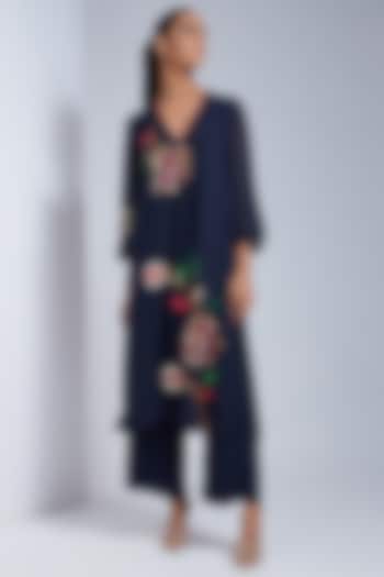 Blue Hand Embroidered Kurta Set by VIAM at Pernia's Pop Up Shop