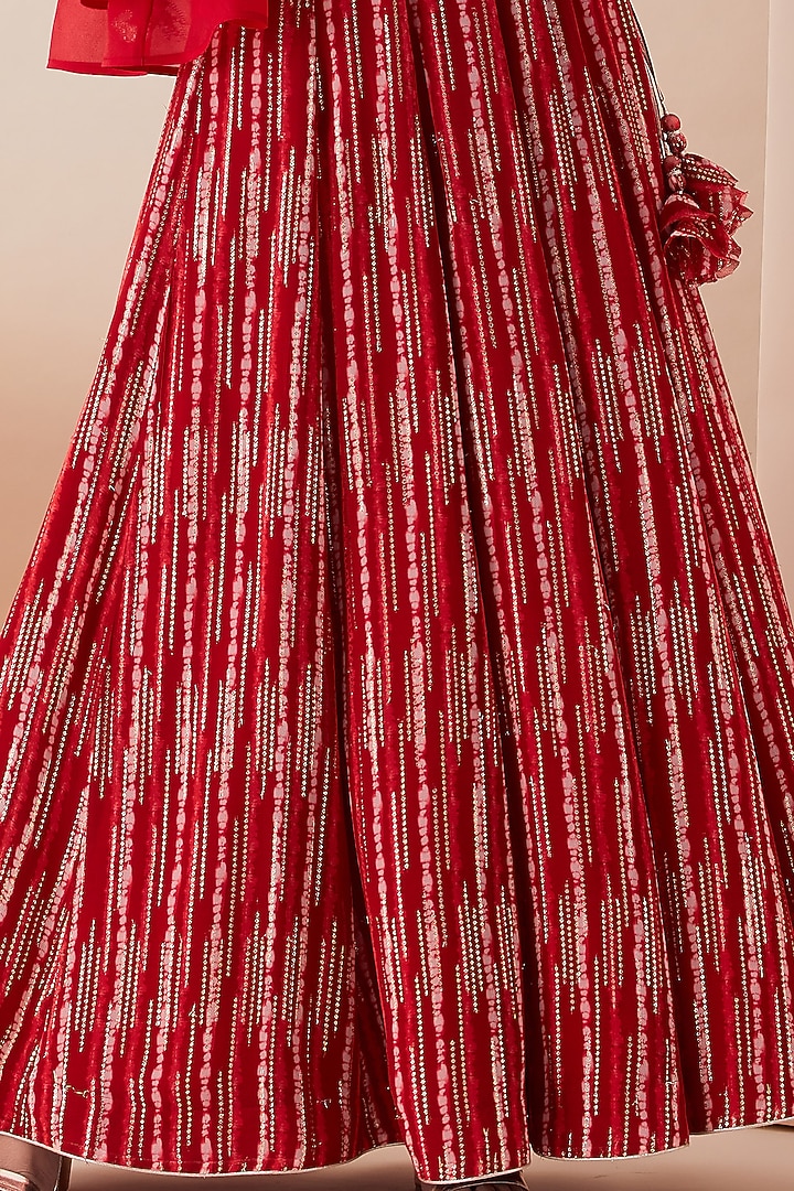 Cadmium Red Metallic Embroidered Lehenga Set by VIAM at Pernia's Pop Up Shop