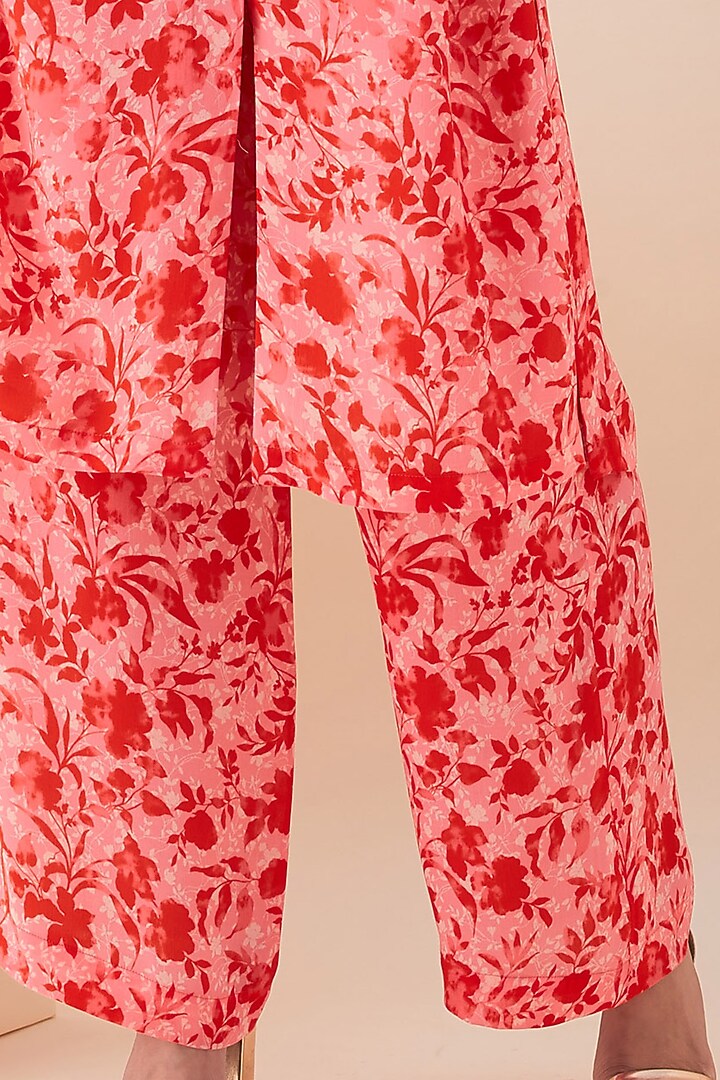 Coral & Red Hand Embroidered Sherwani Set by VIAM at Pernia's Pop Up Shop