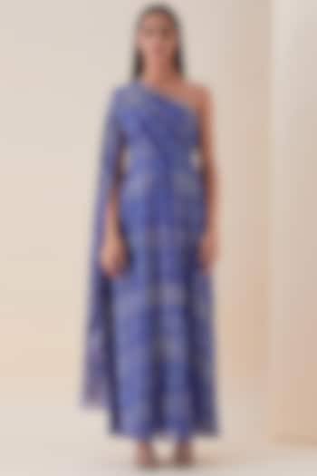 Deep Blue Metallic Embroidered Gown Saree by VIAM