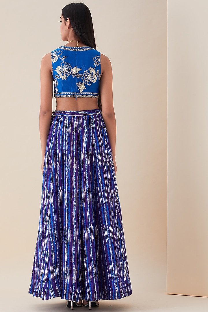 Deep Blue Metallic Embroidered Lehenga Set by VIAM at Pernia's Pop Up Shop