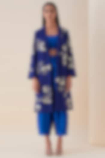 Dull Cobalt Blue Hand Embroidered Jacket Set by VIAM at Pernia's Pop Up Shop