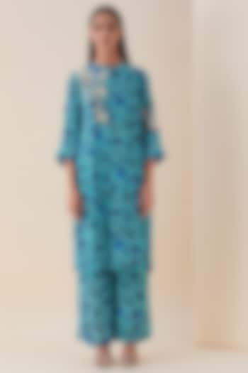 Raspberry Blue Hand Embroidered Sherwani Set by VIAM at Pernia's Pop Up Shop