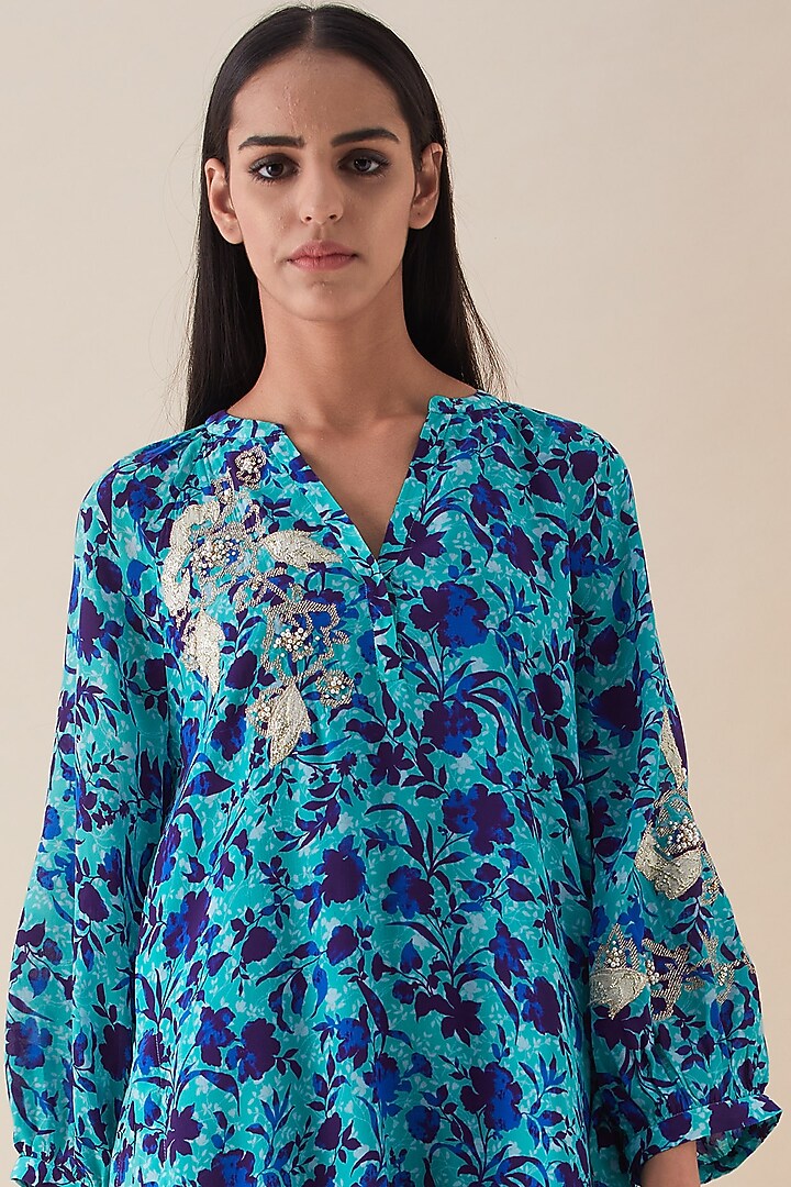 Raspberry Blue Hand Embroidered Sherwani Set by VIAM at Pernia's Pop Up Shop
