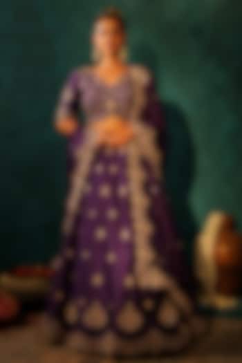 Purple Pure Silk Zardosi Embroidered Bridal Lehenga Set by Vinita Bhansali at Pernia's Pop Up Shop