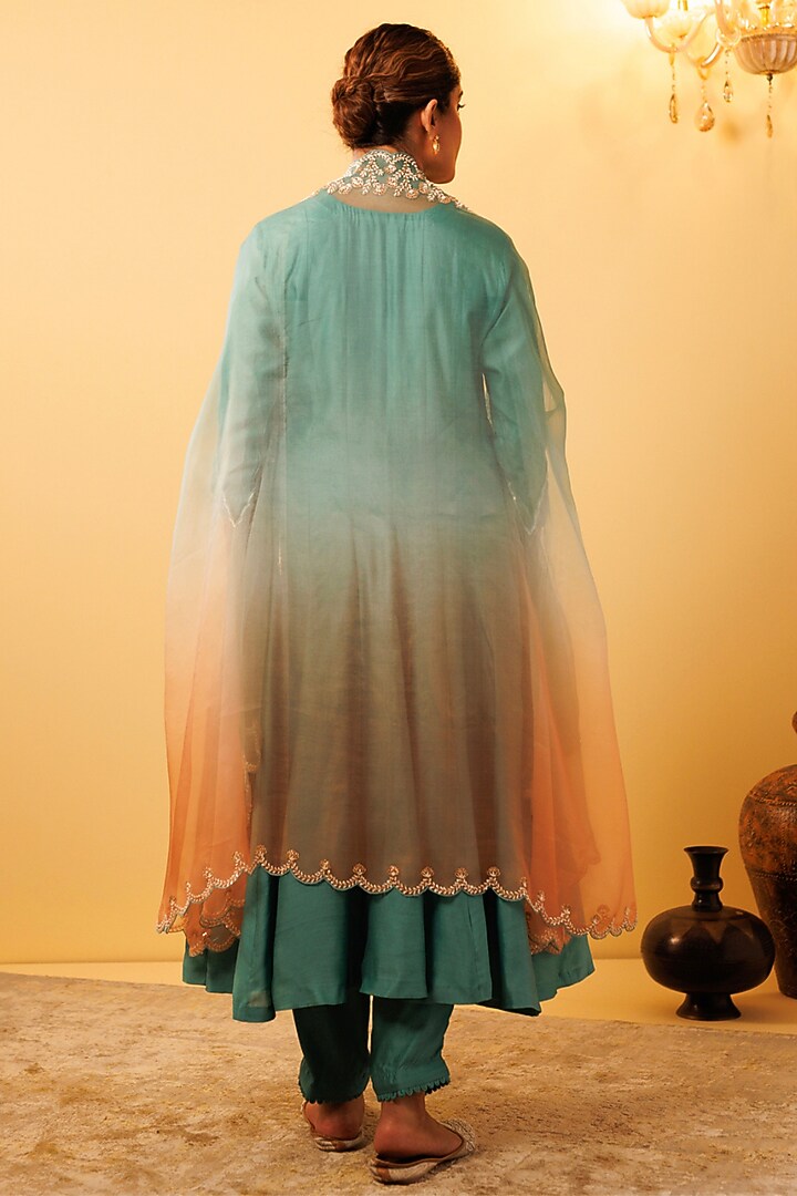 Green Pure Silk Hand Embroidered Wedding Anarkali Set by Vinita Bhansali at Pernia's Pop Up Shop