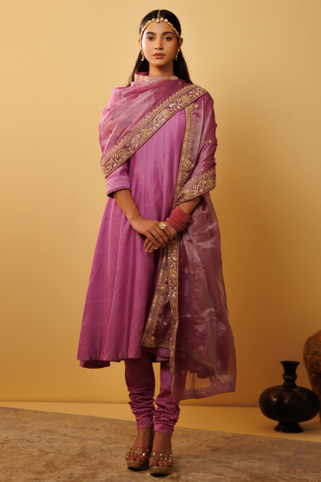Purple Pure Silk Dori Embroidered Wedding Anarkali Set by Vinita Bhansali at Pernia's Pop Up Shop