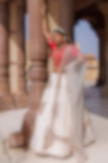 White Pure Satin Silk Gota-Patti Embroidered Bridal Lehenga Set by Vinita Bhansali at Pernia's Pop Up Shop