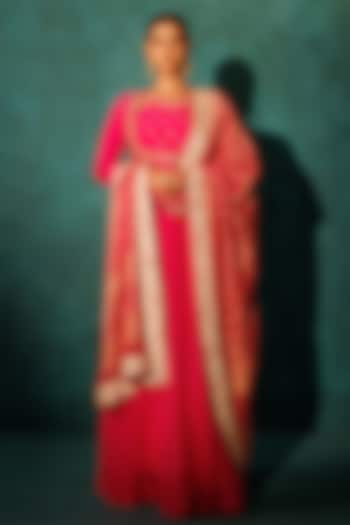 Pink Pure Silk Marodi & Sequins Embroidered Gown With Dupatta by Vinita Bhansali at Pernia's Pop Up Shop