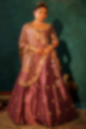 Purple Pure Silk Pearl & Sequins Embroidered Wedding Lehenga Set by Vinita Bhansali at Pernia's Pop Up Shop