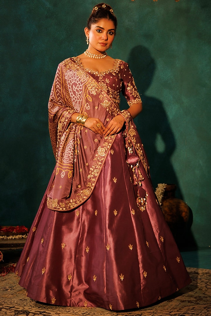 Purple Pure Silk Pearl & Sequins Embroidered Wedding Lehenga Set by Vinita Bhansali at Pernia's Pop Up Shop