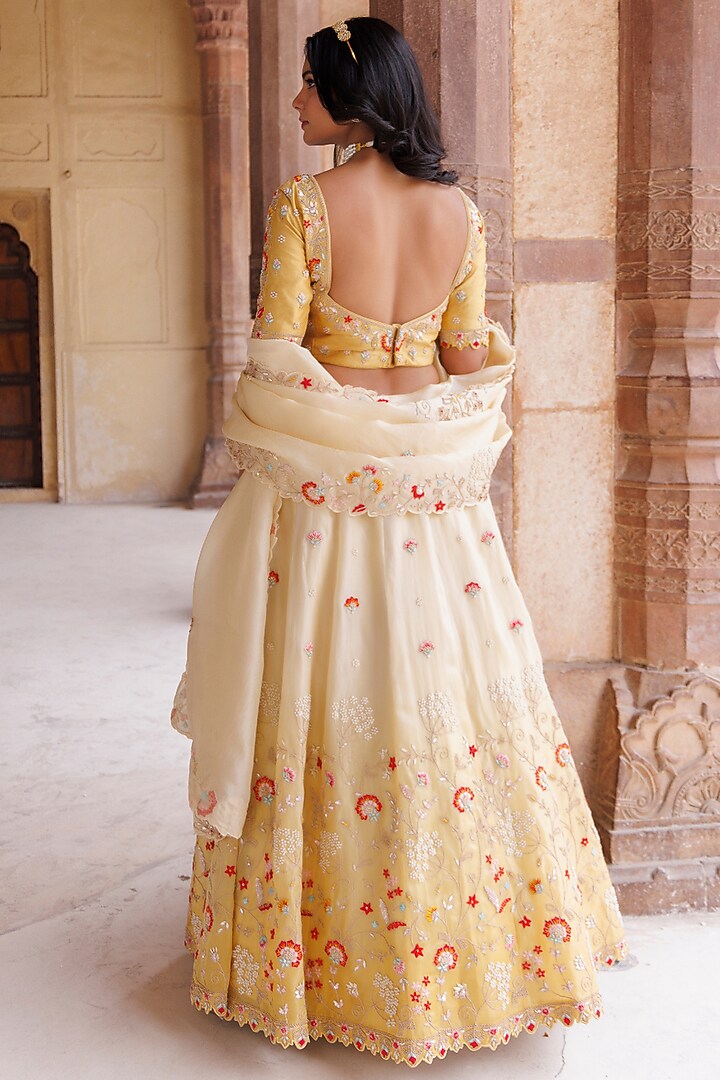 Yellow Pure Silk Gota-Patti Embroidered Bridal Lehenga Set by Vinita Bhansali at Pernia's Pop Up Shop