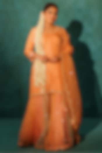 Orange Pure Satin Silk Marodi Embroidered Gharara Set by Vinita Bhansali at Pernia's Pop Up Shop