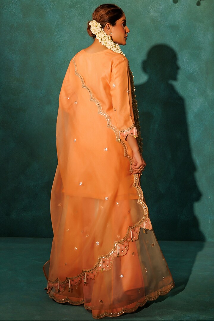 Orange Pure Satin Silk Marodi Embroidered Gharara Set by Vinita Bhansali at Pernia's Pop Up Shop